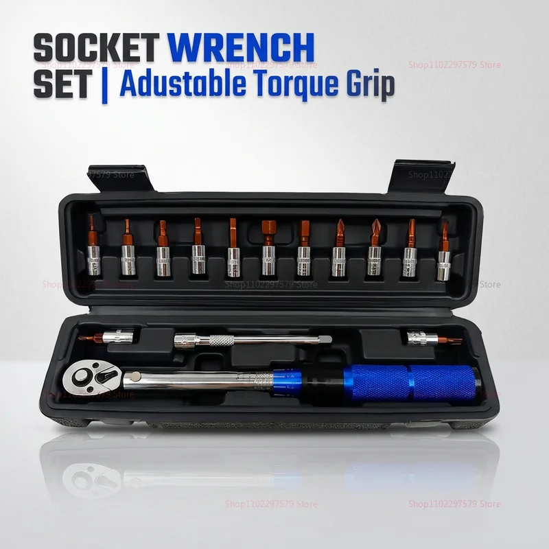 15pcs Bicycle Torque Wrench Set 1/4 Inch Adjustable 2-24Nm Hex Wrench Kit for Bike Maintenance Repair and Assembly Suitable