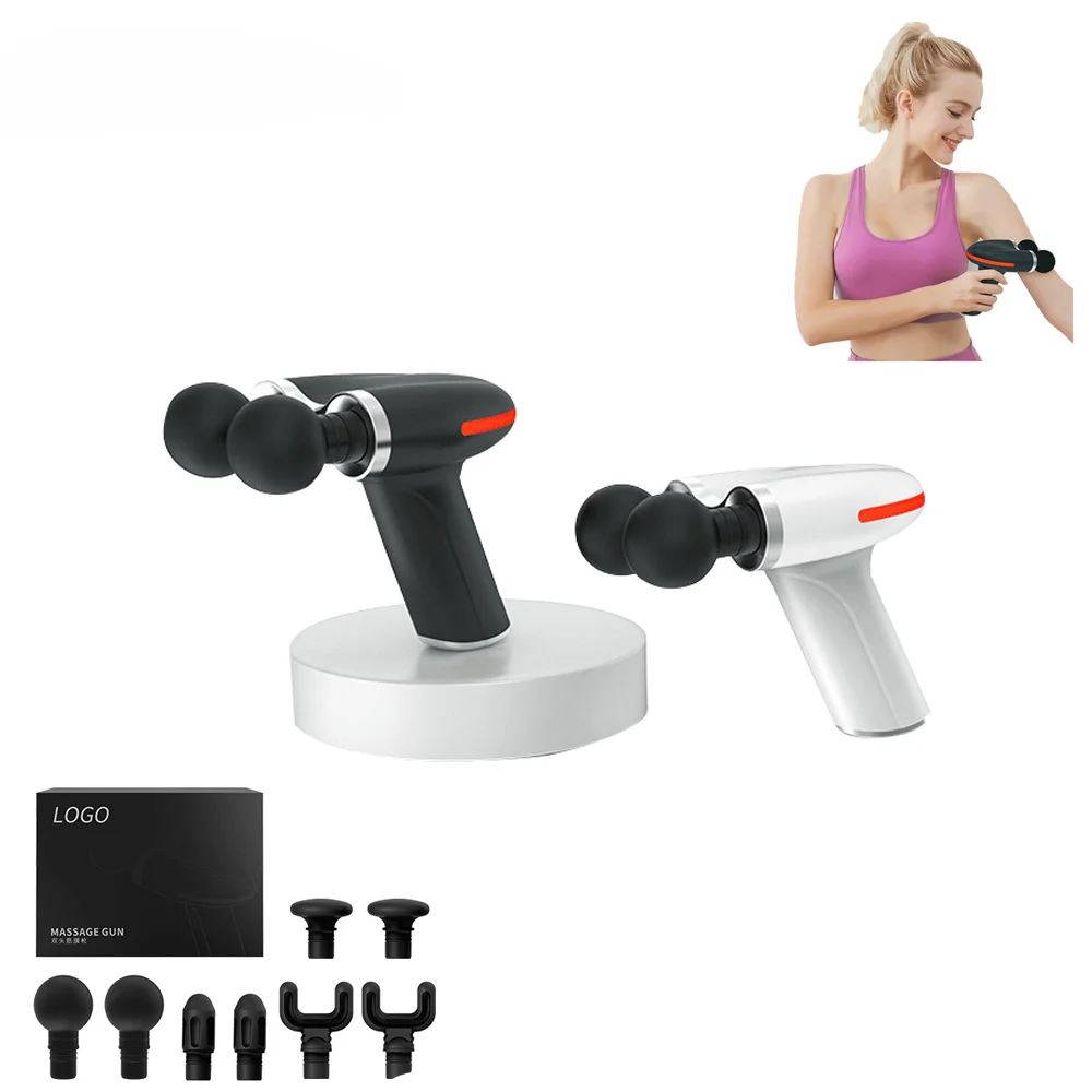 

-Электрический глубокий вибрационный пистолет для шеи, спортивный пистолет для глубокого массажа мышц с двойной головкой, мини-портативный пистолет для фасции