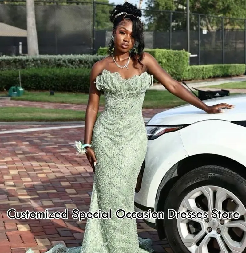 シンプルなストラップレスウエディングドレス 2026 スパンコールビーズマーメイドエレガントなパーティードレス女性のためのイブニングドレスカスタマイズ