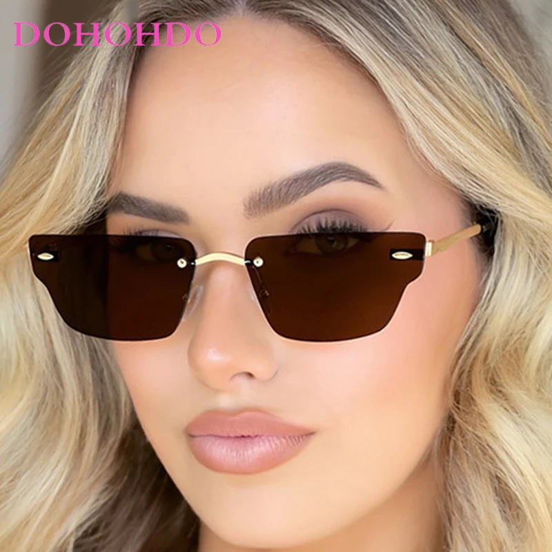 

Trendy Small Metal Frame Rimless Polygon Sunglasses Women Fashion Brand Designer Summer Traveling Driving Sunglasses Men UV400