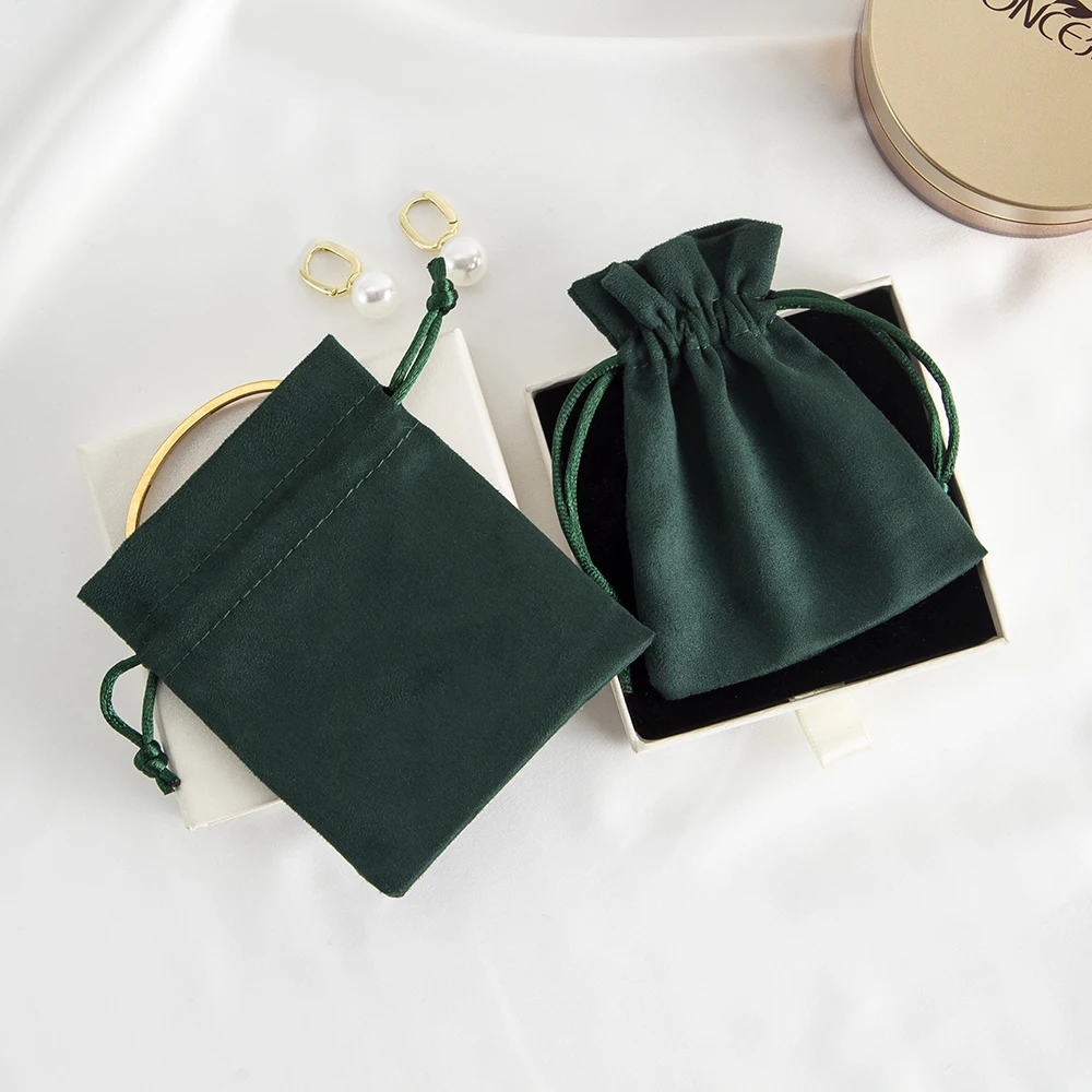 10 stücke dunkelgrün Flanell Schmuck Verpackung Taschen kleines Geschenk Kordel zug Beutel Ring Halskette Armband Anhänger Ohrringe Aufbewahrung ssack – Detail 10
