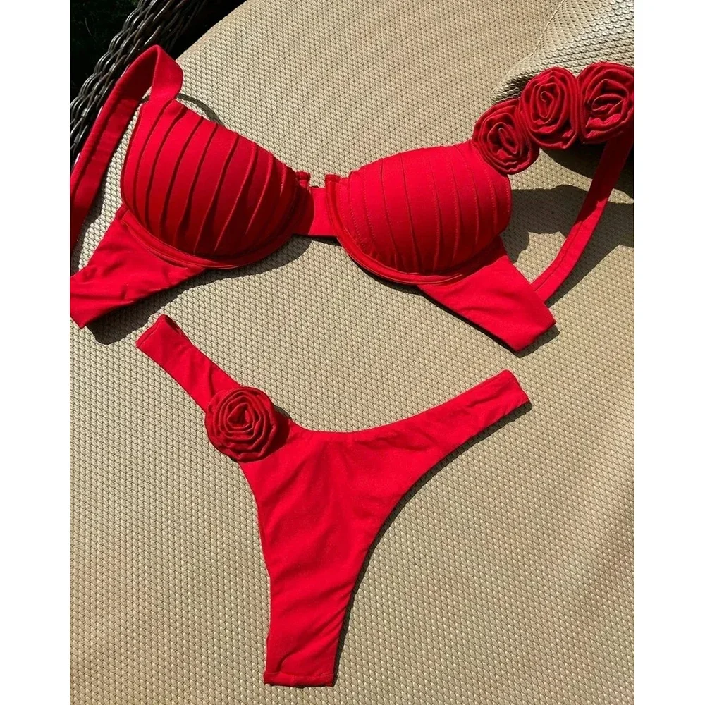 

Red Push Up Bikini Micro Bikinis Set 2024 Womens Swimsuit Sexy Female Swimwear Floral Bathing Suit Thong Biquini Swimming Suits