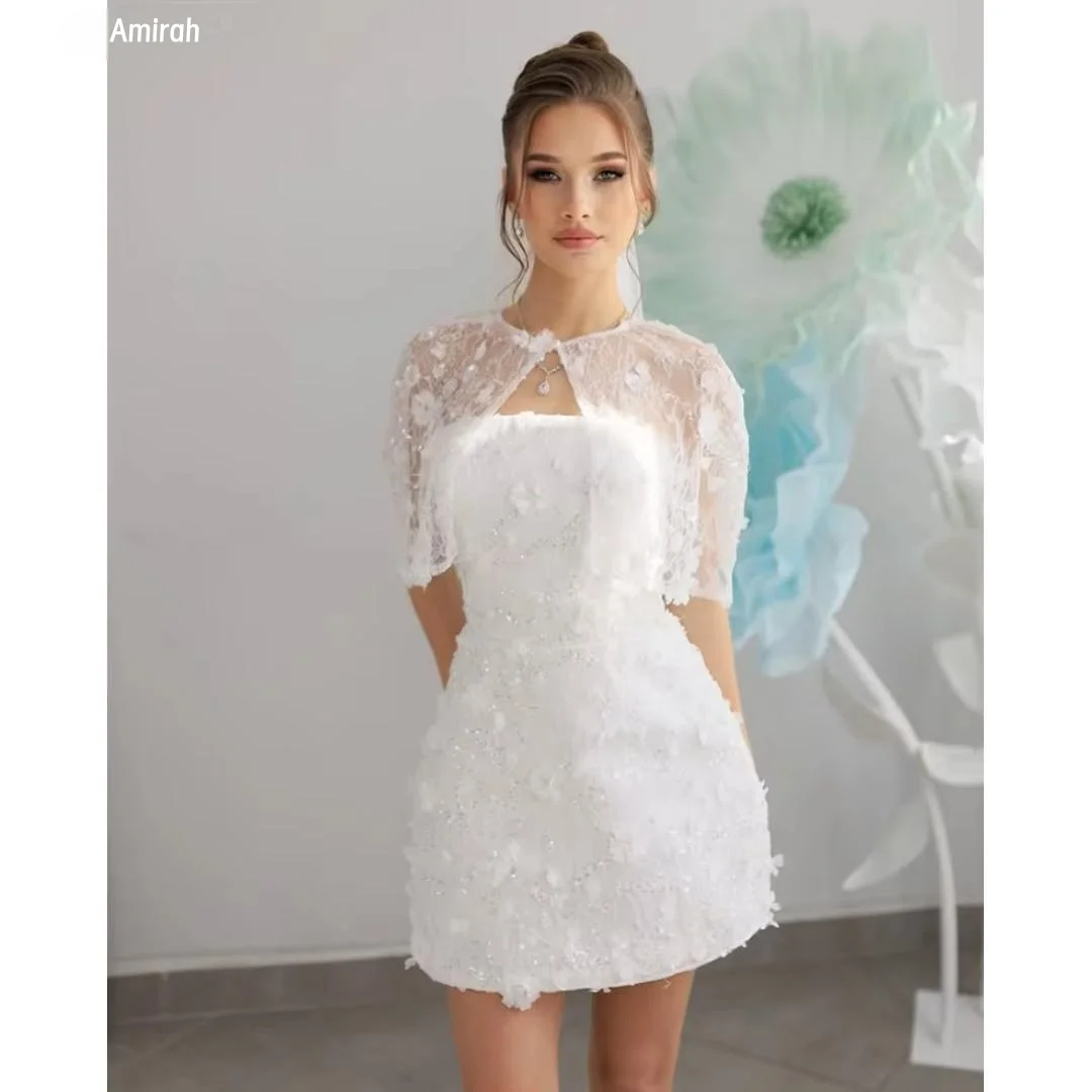 

Amirah Short Skirt Prom Dress Elegant White Women Evening Dress Woman Custom Made Shawl Luxurious Women's Evening Dresses Party