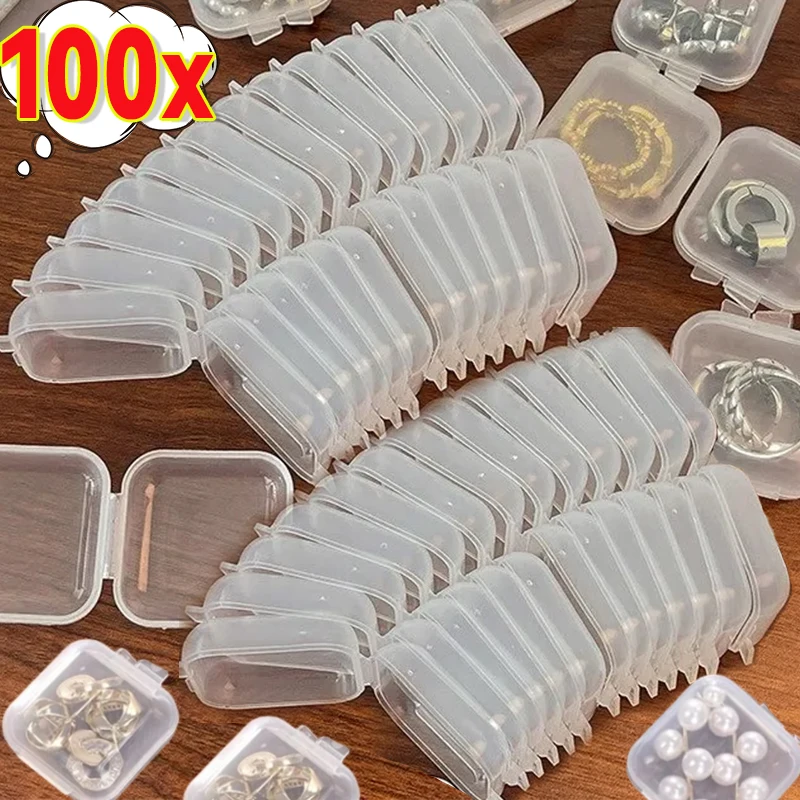 1-100pcs Mini Storage Box Transparent Square Plastic Case for Earring Ring Jewelry Packaging Portable Grocery Storage Organizer