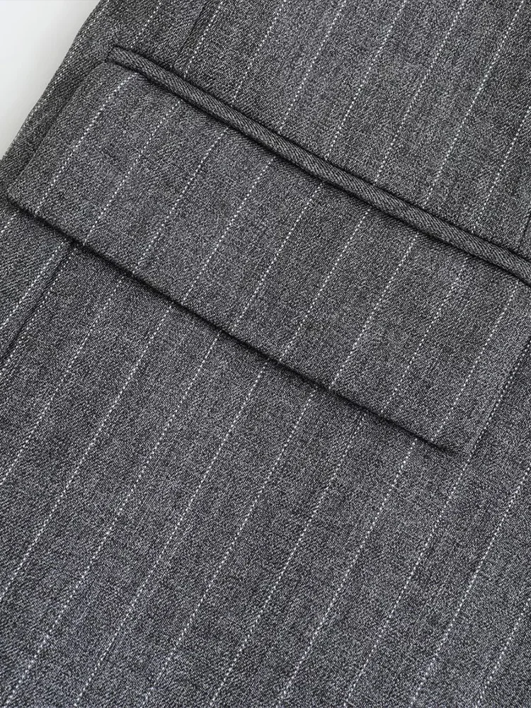 Women Fashion With Pockets Striped Single Breasted Blazer Vintage Notched Neck Long Sleeves Female Chic Lady Outfits