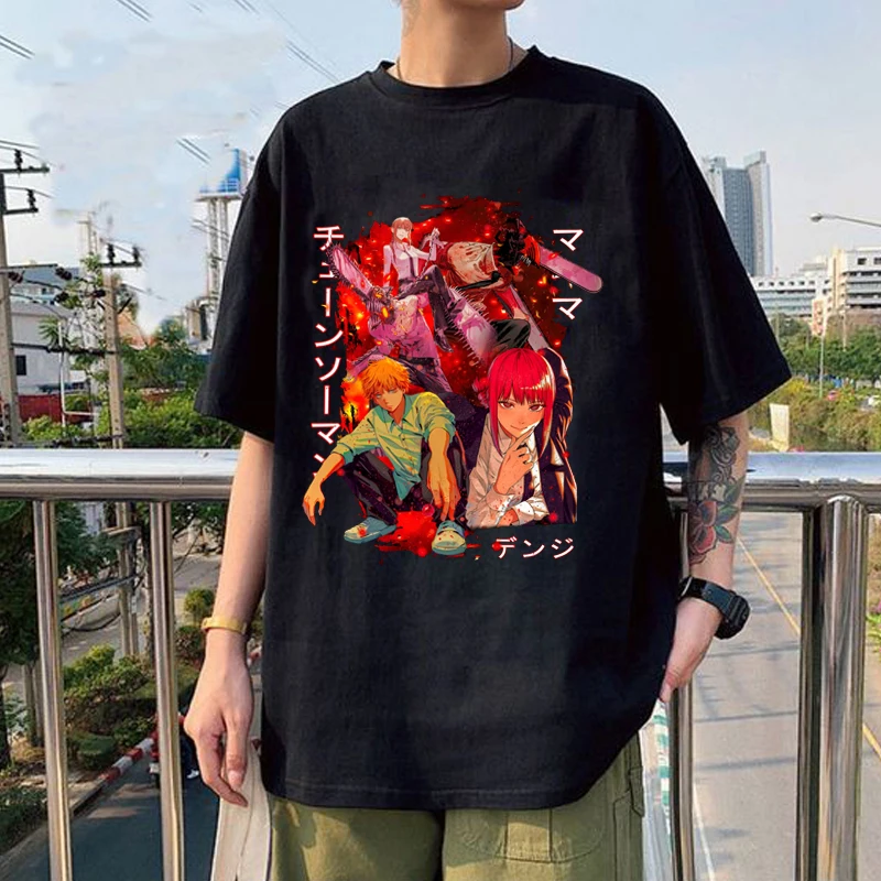 

New Funny Anime Denji Printed T-shirt Fashion Summer Short Sleeved Tops Anime Harajuku Street Casual Tees