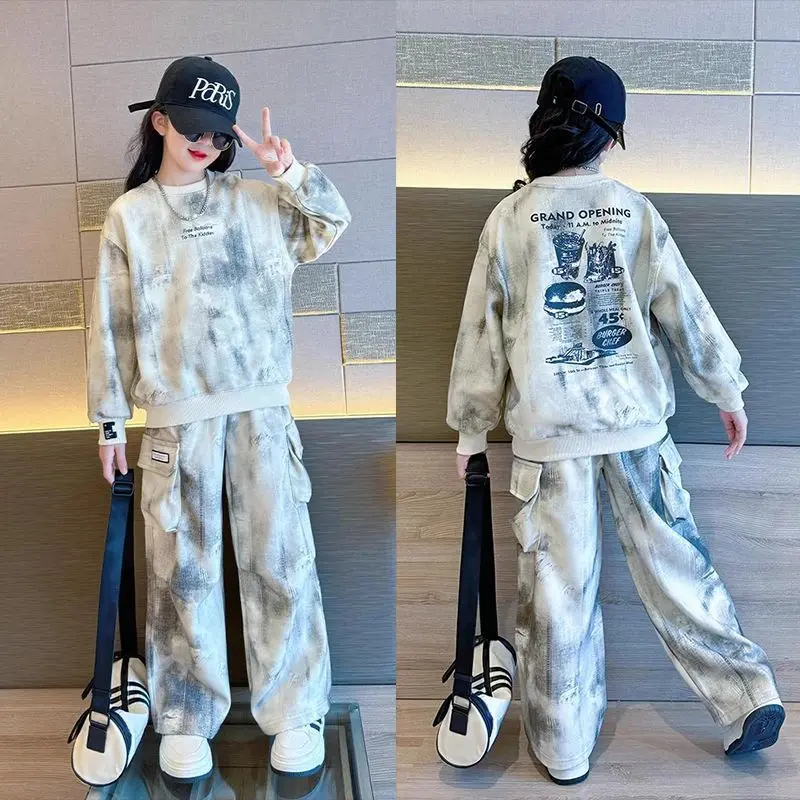 بدلة رياضية للفتيات والأولاد لخريف وشتاء 2025 سترة بقلنسوة + سراويل فضفاضة ملابس أطفال طقم 4 6 8 10 12 14 سنة #1