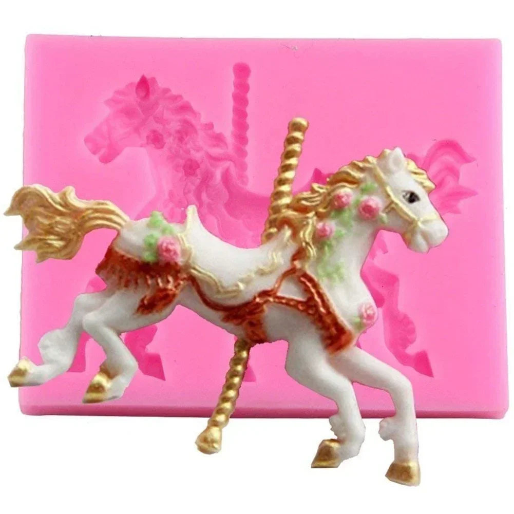 Silicone Baking Mold 3D Carousel Horse Shape Non Stick Fondant Tool Chocolate Mold For Cake Decoration Birthday Party Kitchen