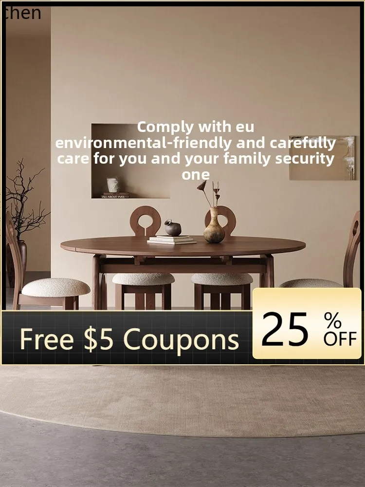 

all-solid wood folding dining table household small retractable dining table round solid wood dining table and chairs