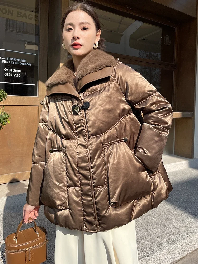 

High-end Luxury Real Mink Fur White Goose Down Coats for Women 2024 New Trend Simple Mid-length Warm Fluffy Winter Down Jacket