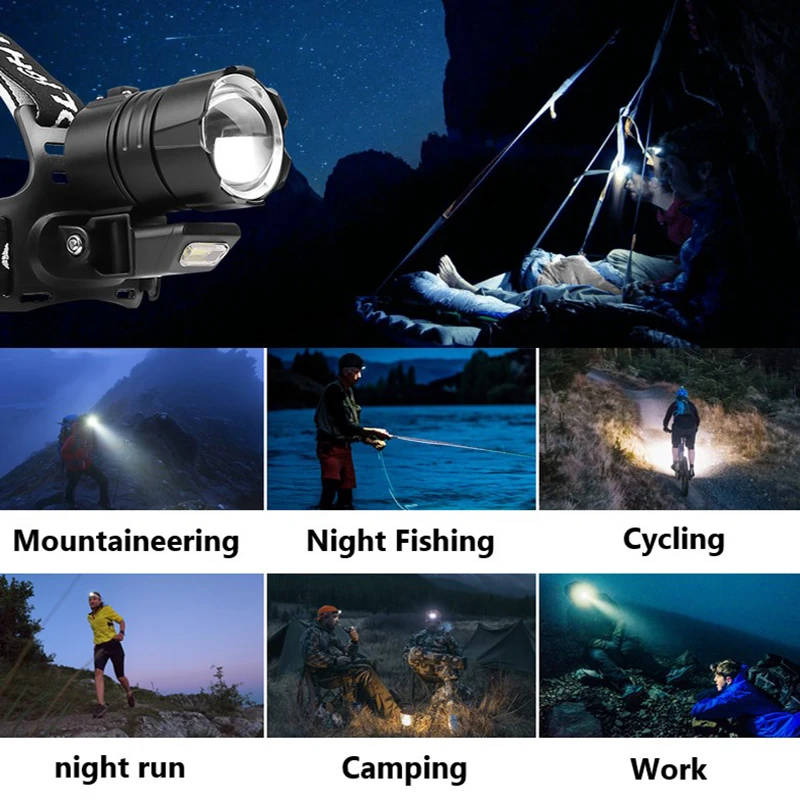 XHP360 Powerful LED Headlamp USB Rechargeable Head Lamp XHP90 Super Bright High Power Headlight 18650 Waterproof Head Flashlight