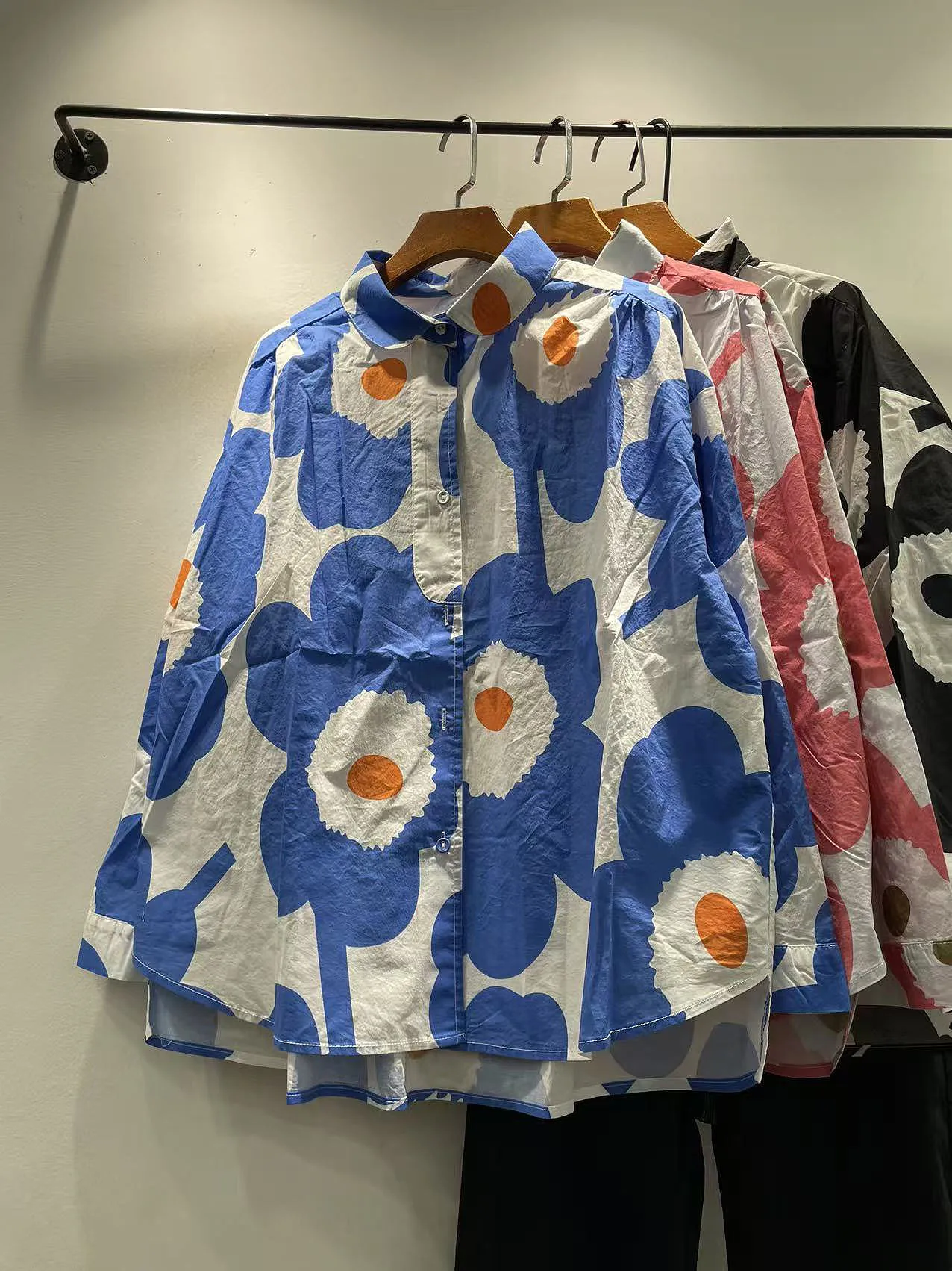 

Весна 2026: Женская свободная блузка из чистого хлопка с длинным рукавом, в корейском стиле, с принтом цветов баклажана, повседневная, дышащая