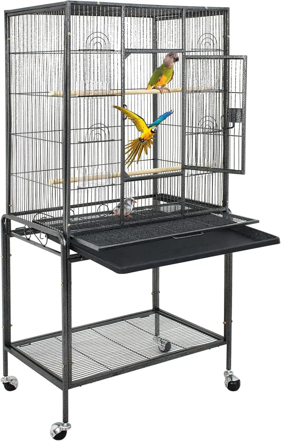 

ZENY 53-Inch Bird Flight Cage, Wrought Iron Standing Cage with Rolling Stand for Cockatiels, Parrots, Parakeets, Lovebirds Black