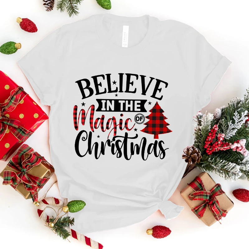 New Hot Believe In The Magic Of Christmas Print T-Shirts Women Men Summer Casual T-Shirts O Neck Short-Sleeved T-Shirts