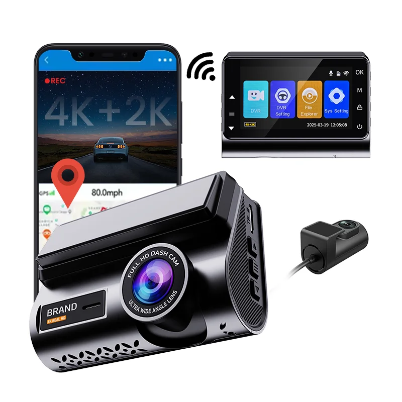 

4K+2K 3 Inch Car DVR Mini Dual Dash Cam Wifi GPS FHD 3840*2160P Car Dash Recorder Front and Rear with App