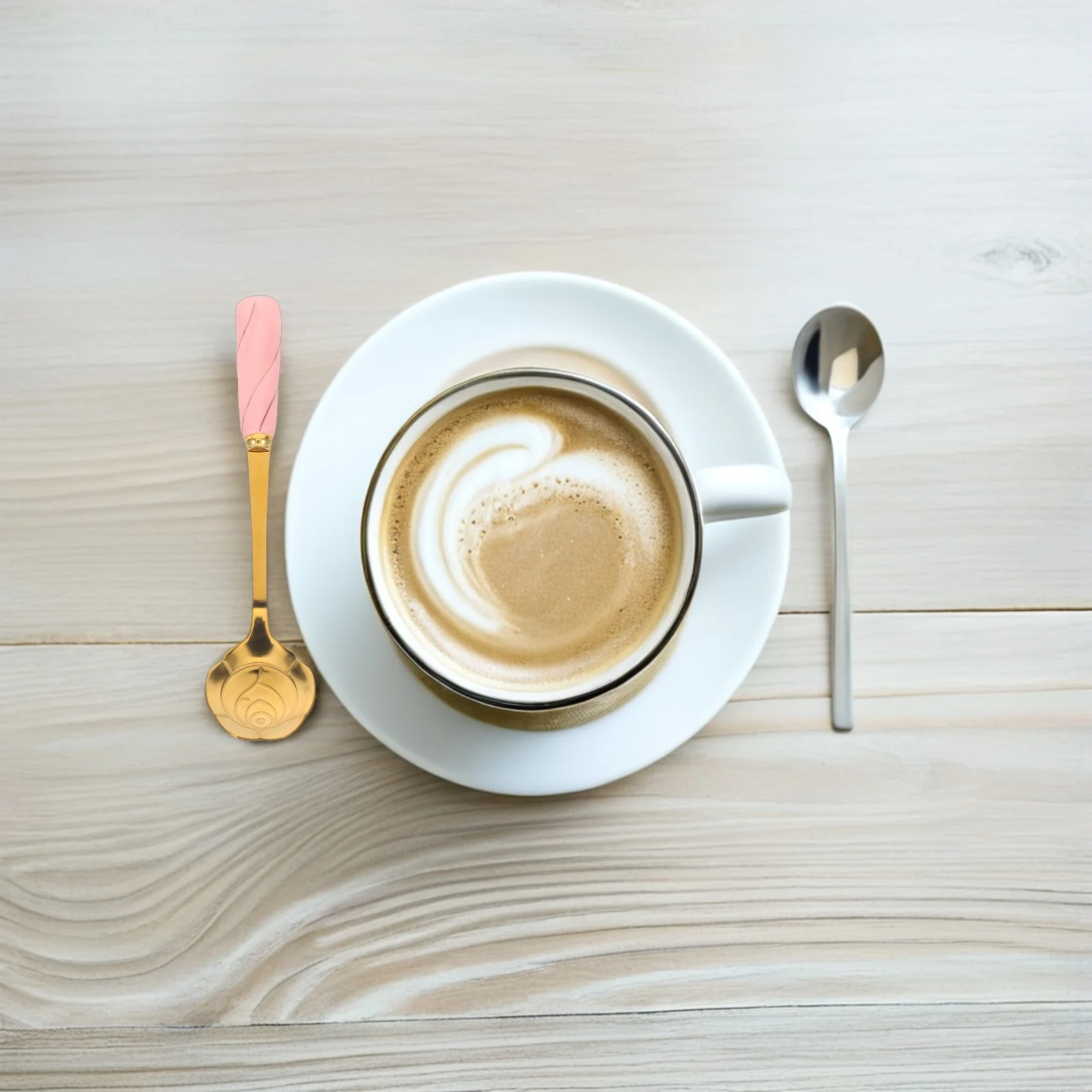 

3Pcs Coffee Stirring Spoons Rose Petal Shape Ceramic Handle Stainless Steel Mixing Spoons Cocktail