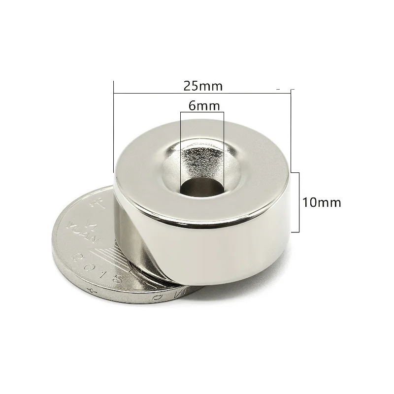 

10 pieces N52 High-strength countersunk hole magent Diameter 25 mm × Thickness 10mm - Hole diameter 6mm