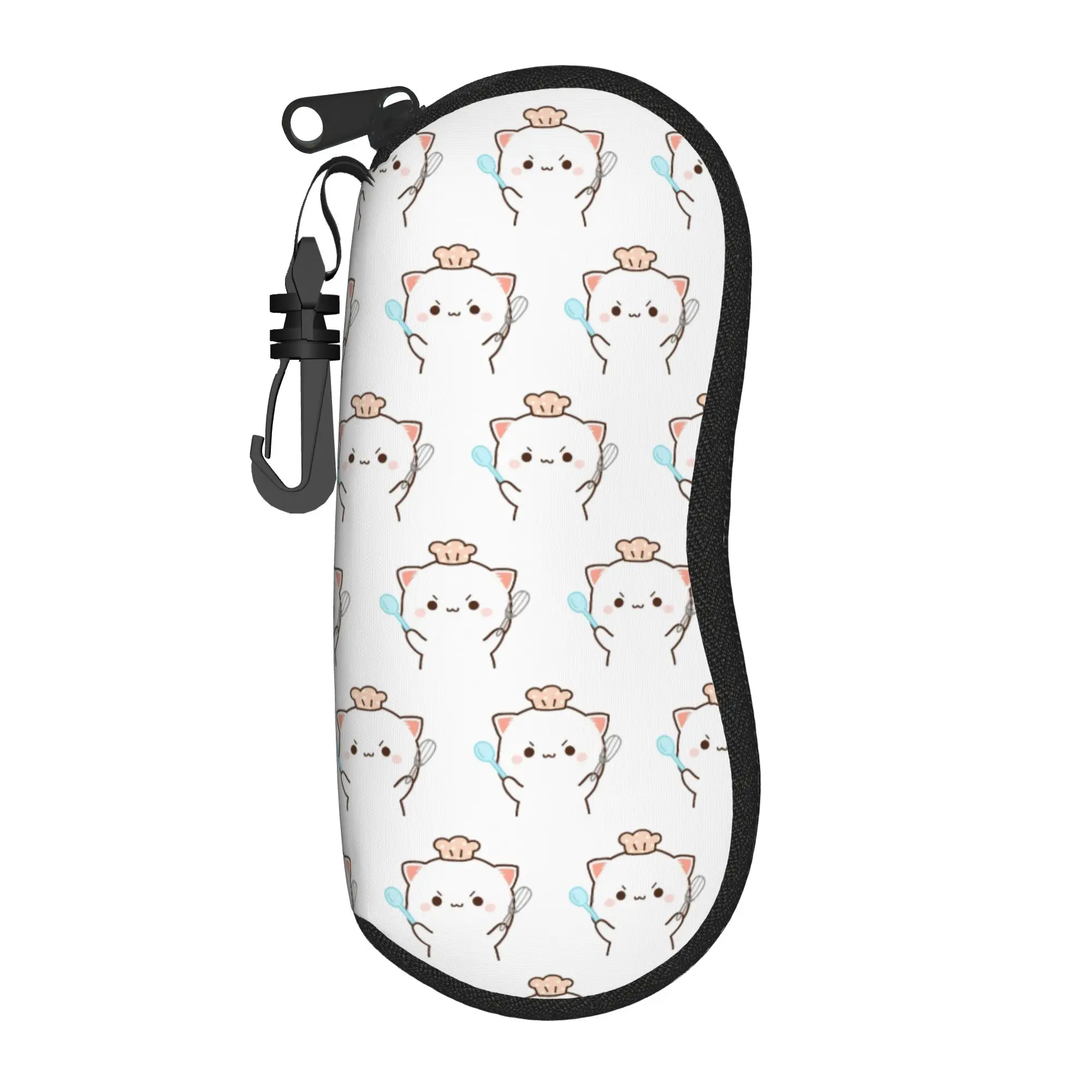 Kawaii Mochi Cat Ready to Cook Glasses Case Men Women Travel Zipper Peach and Goma Eyewear Storage Box Small Sunglasses Box