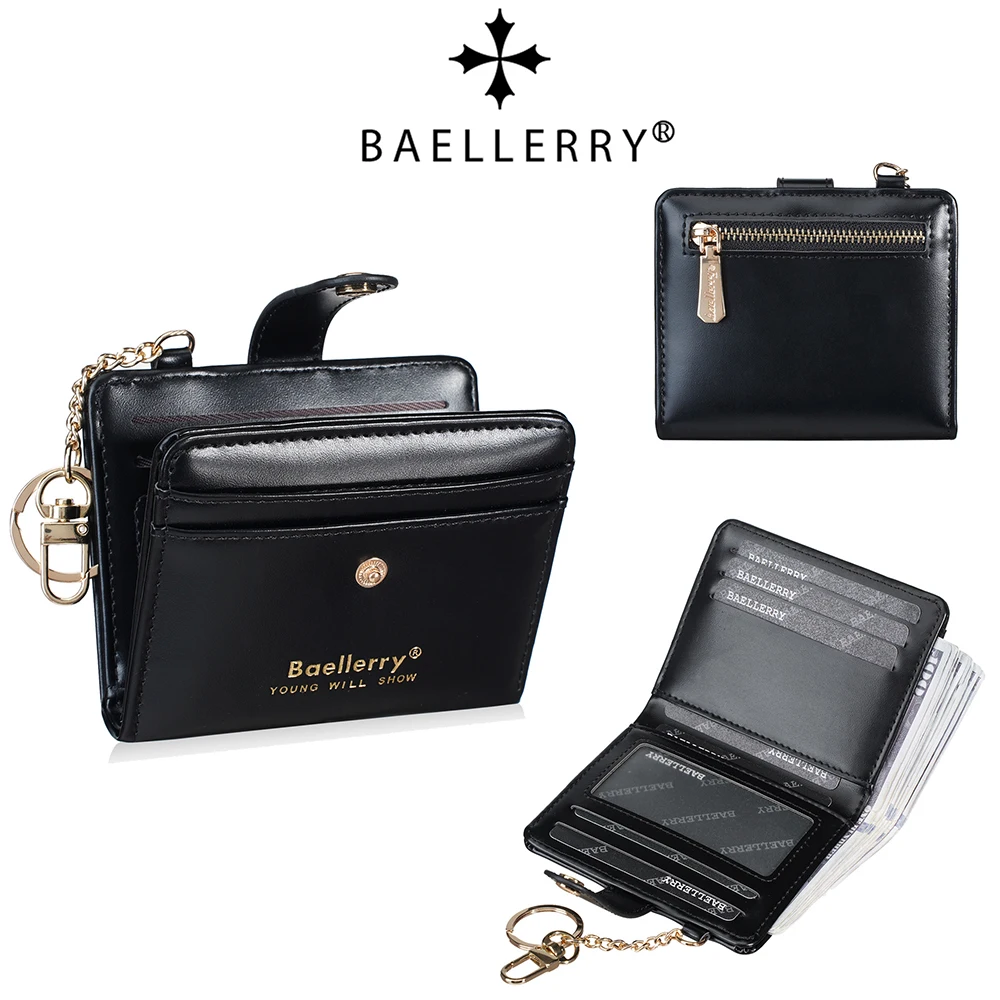 

New Simple Short Women Wallets Key Chain Zipper Coin Pocket Brand Female Purses Card Holders Fashion Wallet for Girls