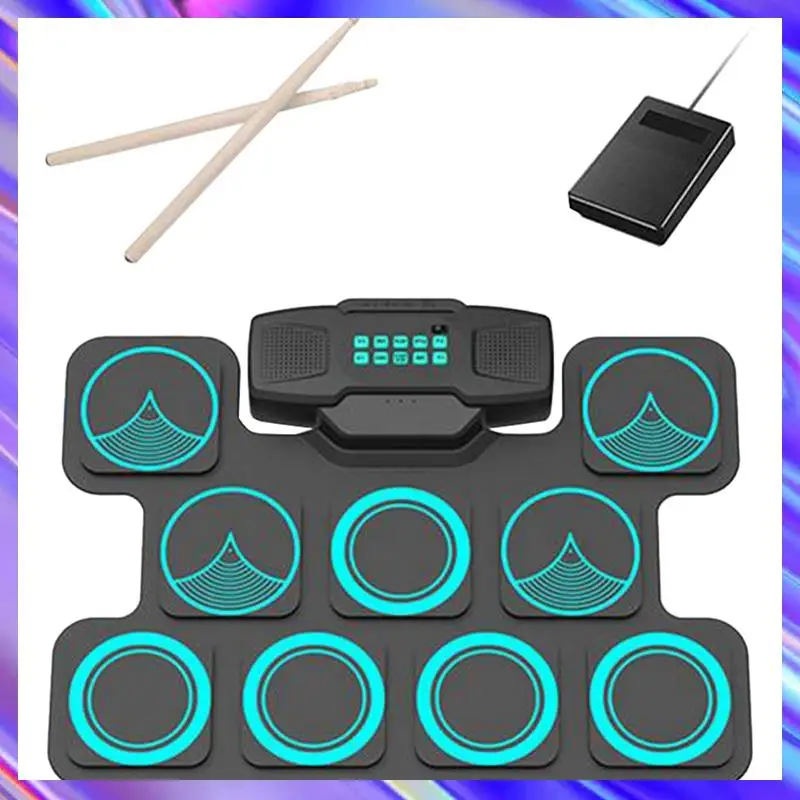 

Electronic Drum Sets MIDI Drum Pad Parts Drum Stick Pedal Accessories 9 Drum Pads Beginner Practice For Playing Games