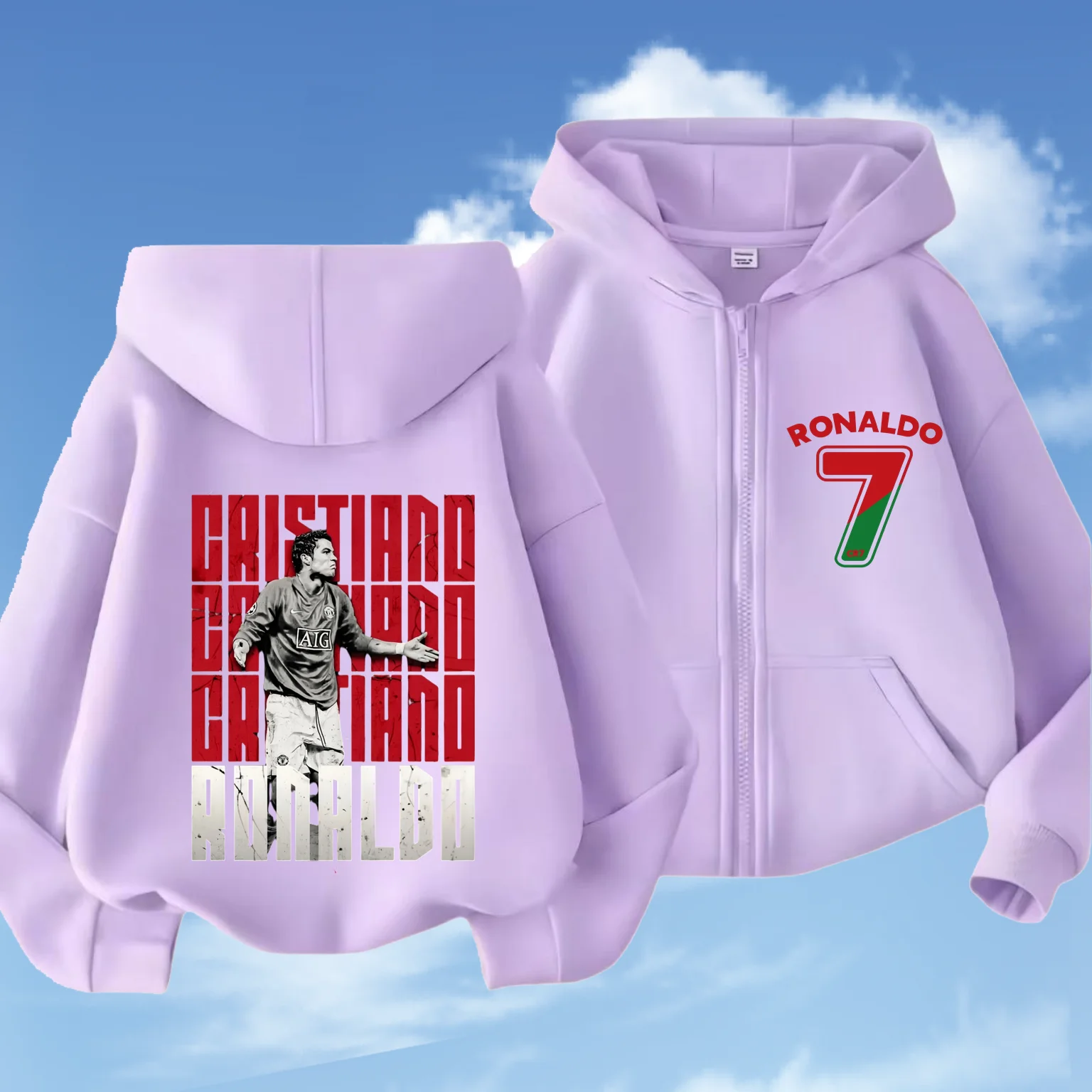 Children's Fashion Letters Football CR7 Zipper Style Coat Sweatshirt Boys Girls 3-12 Yrs Hoodie Long-sleeved Top Casual Clothing 3