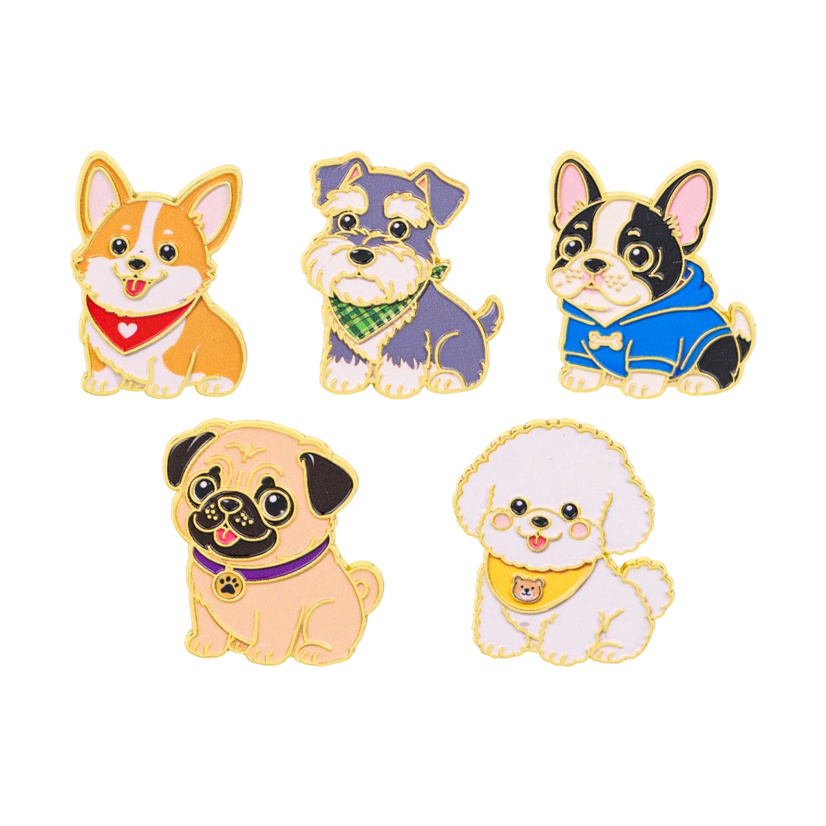 5 Stück niedliche Hundemotive als Emaille-Anstecknadeln, Cartoon-Bulldoggen-Brosche für Mäntel, Damen-Broschen, Anstecknadeln für Kragen und Revers, Metallabzeichen, Schmuck, Geschenke für Tierliebhaber. – Detail 2