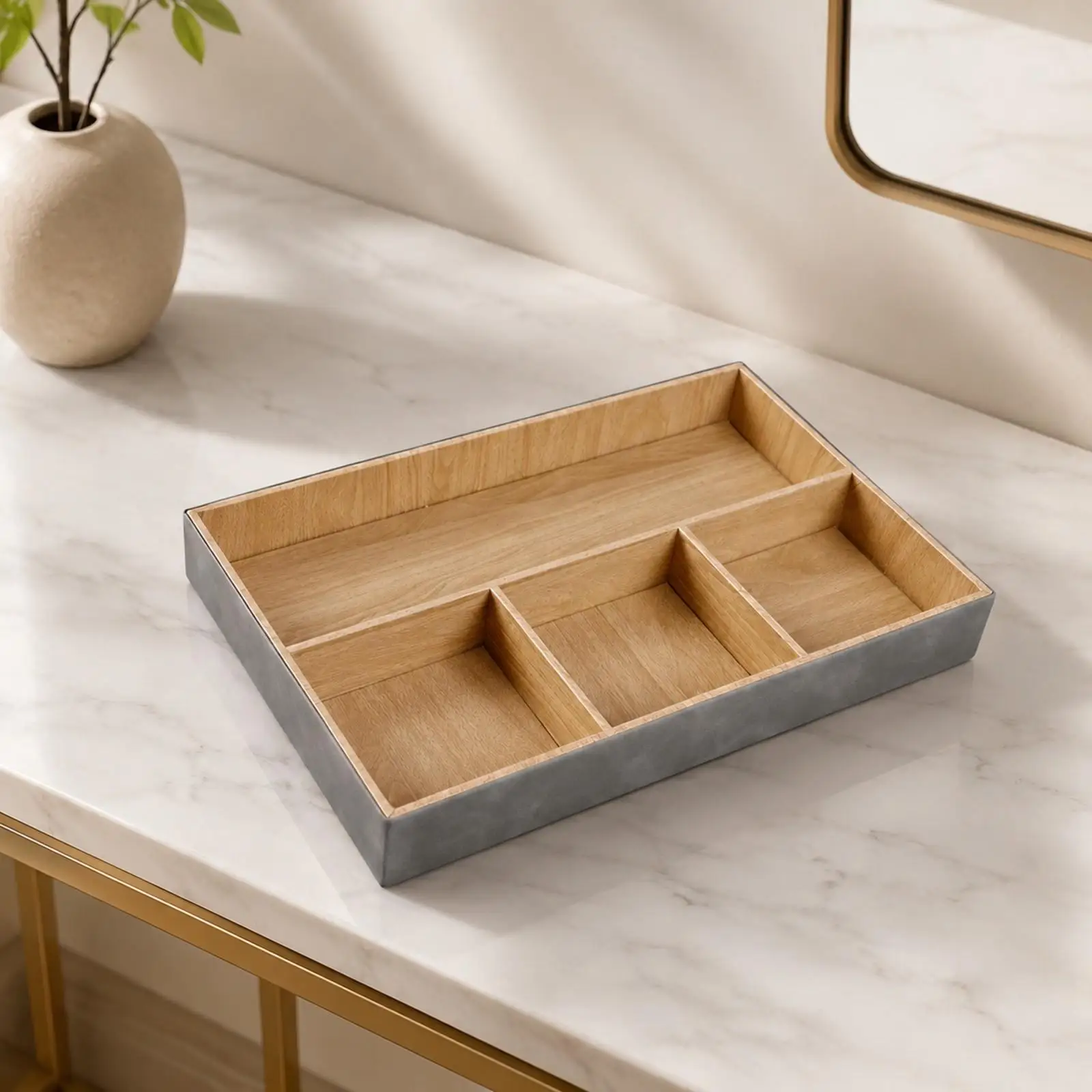 Drawer Organizer Tray with 4 Compartments Modern Minimalist Desk Drawer Organizer Water-resistantResistant 4-Compartment Storage