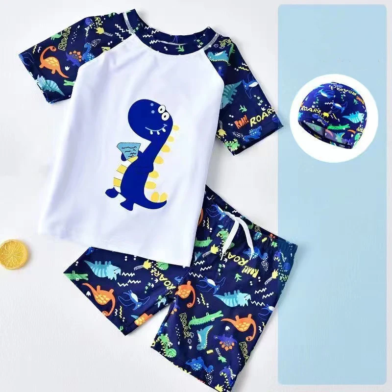 3Pcs Set Cartoon Print Kids Boys Swimwear Children\'s Swimsuit Kids Surfing Suit Swimming Clothes For Boy Beachwear with Hat