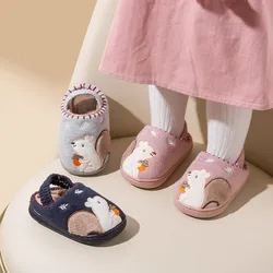 2024 Winter Children Cotton Slippers Cartoon Warm Home Shoes Boys Girls Soft  Anti Slip Furry Sandals Indoor Cute Baby Slippers