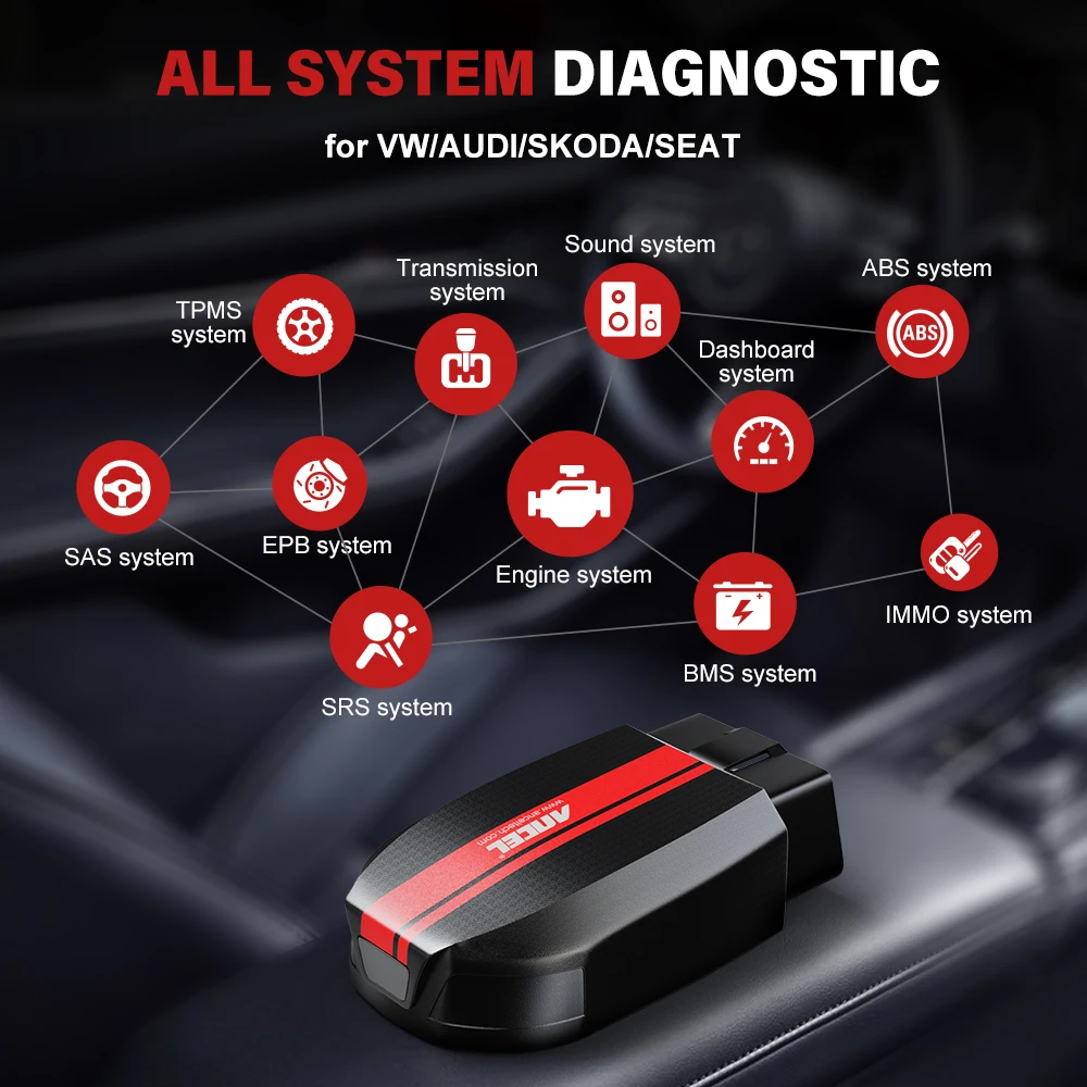 ANCEL-Bluetooth OBD2 Scanner De Carro, Leitor De Código, Óleo, EPB, ETC, Reset, Teste De Bateria, Auto Ferramentas De Diagnóstico Para VW, Audi,