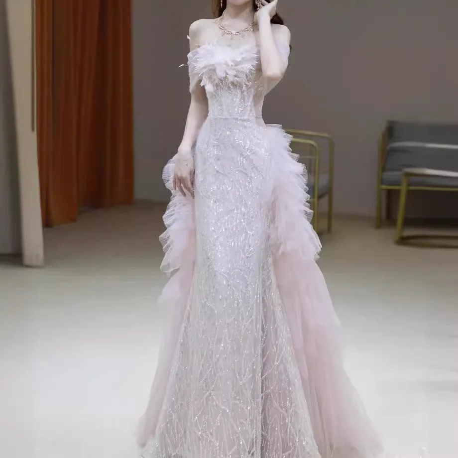 

Розовый костюм ведущего звездной церемонии питья на одно плечо Fi Tail Year Conference Super Fairy T 8th Coming of Age ...