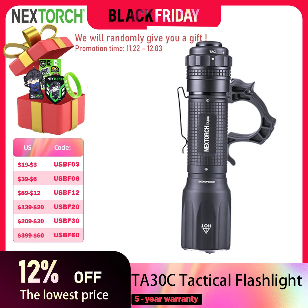 Nextorch TA30C 1600 Lumen LEDFlashlight with Flashlight Case V51 V5,USBc Rechargeable IPX8 Waterproof Tactical Duty Torch Light