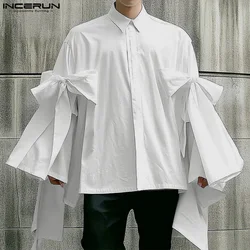 Fashion Casual Style Tops INCERUN 2025 New Men's Solid All-match Bow Design Shirts Handsome Male Loose Long Sleeved Blouse S-5XL