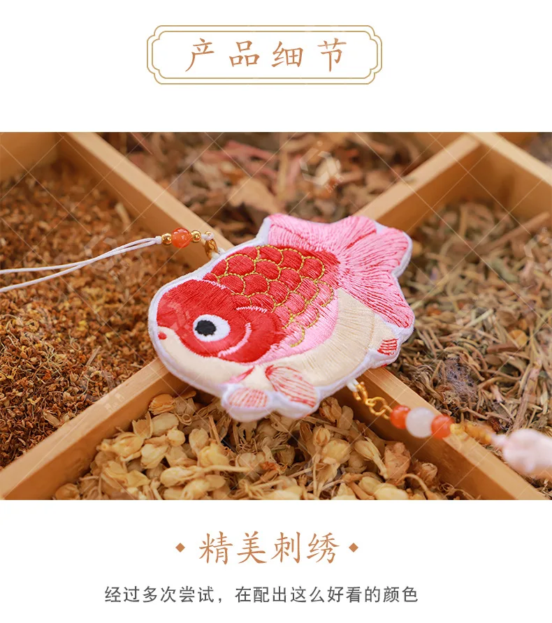 Sachet de cou de poisson rouge brodé, pendentif chat porte-bonheur, accessoires Hanfu, pendentif audipendant