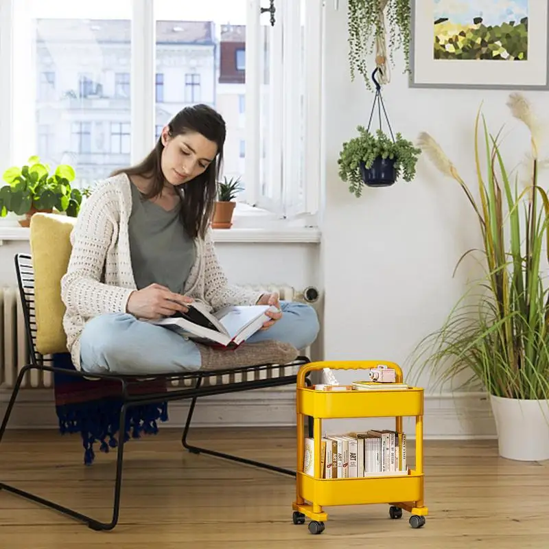 Movable Bookshelf Cart Reusable Rolling Storage Cart Movable Bookshelf for Kitchen, Bedroom, Living Room and Laundry Room