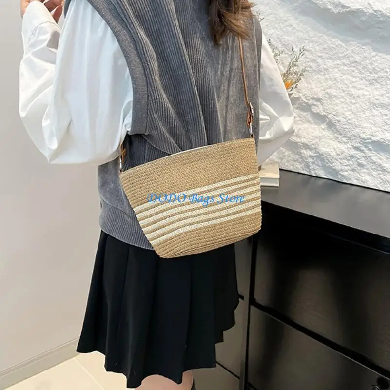 

Женская полосатая пляжная сумка, соломенная сумка, универсальная сумка через плечо, сумка через плечо ручной работы, сумка для и