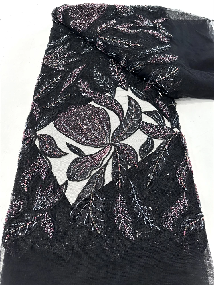

Latest African Sequins Lace Fabric 2025 High Quality Lace Embroidery Beaded Mesh Fabric 5 Yards For Women Wedding Party Dress Sh