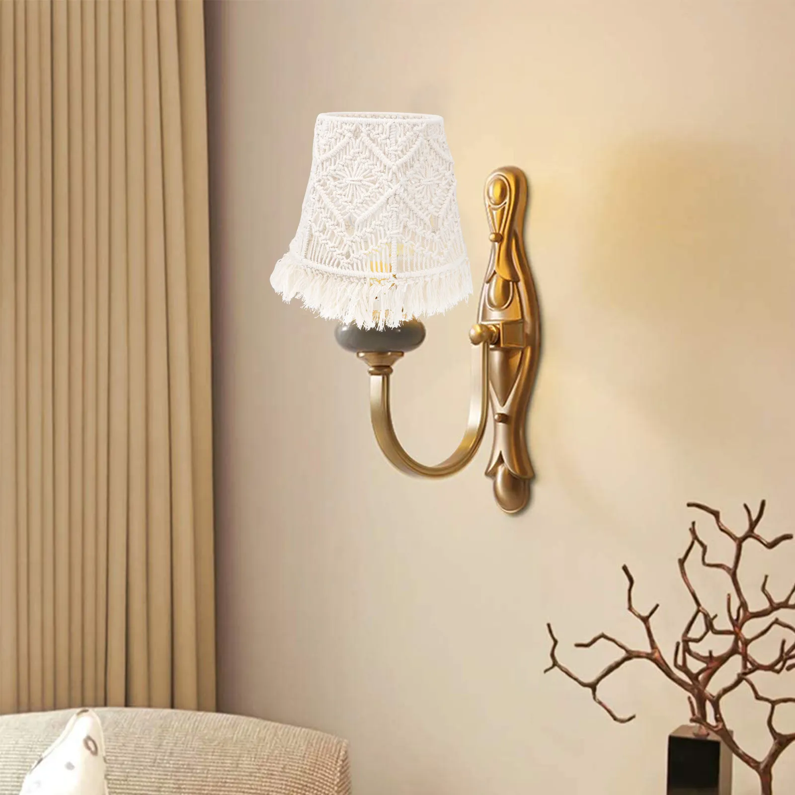 1Pcs Bohemian Macrame Lamp Shade Handmade Cotton Woven Floor Lamp Cover for Bedroom Living Room Office Nursery Decor