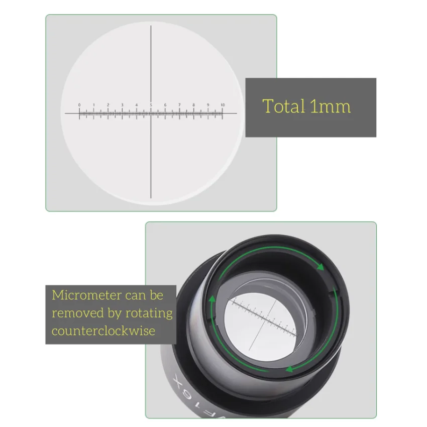 Ocular biológico do microscópio, lente ótica larga do ângulo, opção do micrômetro do tamanho da montagem, WF5X WF15X WF20X, 23.2mm