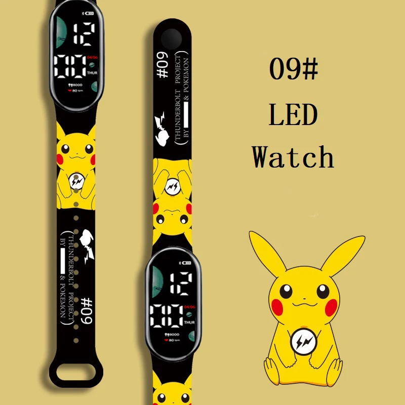 

Pokemon Strap LED Electronic Watch Fashion Colorful Bracelet Touch Waterproof Anime Character Pikachu Kid Digital Watches