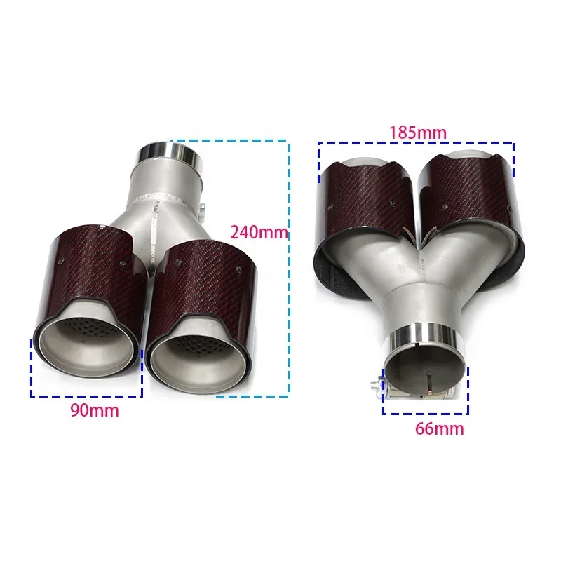 1 Pair Red Glossy Carbon Fiber Exhaust Tip For  Universal Dual M performance Muffler Tip 60mm Inlet Exhaust System Pipe