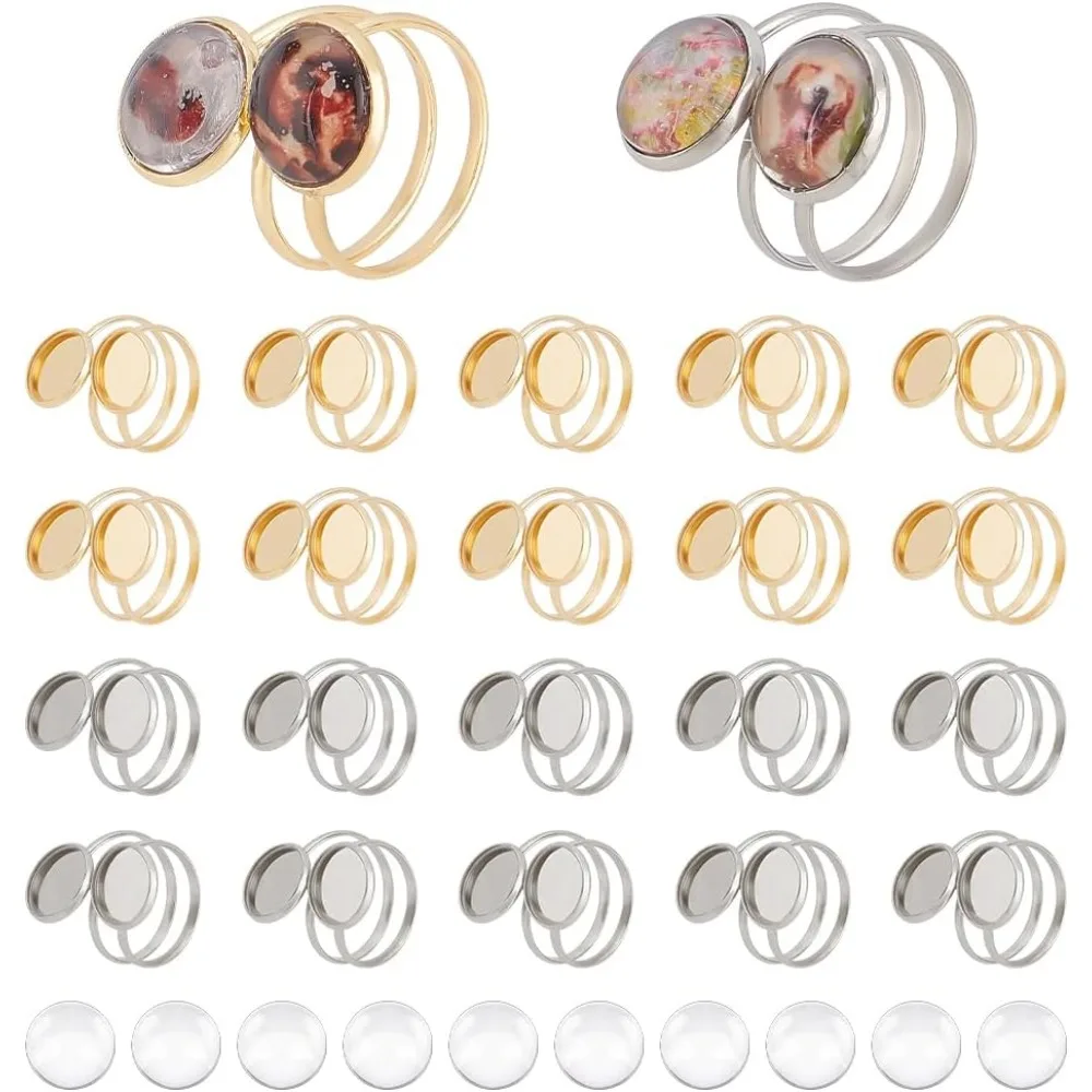 

Ring Blanks Bases 20pcs 18mm Adjustable Open Cuff Ring Settings Stainless Steel Flat Round Pad Ring Bezel Trays
