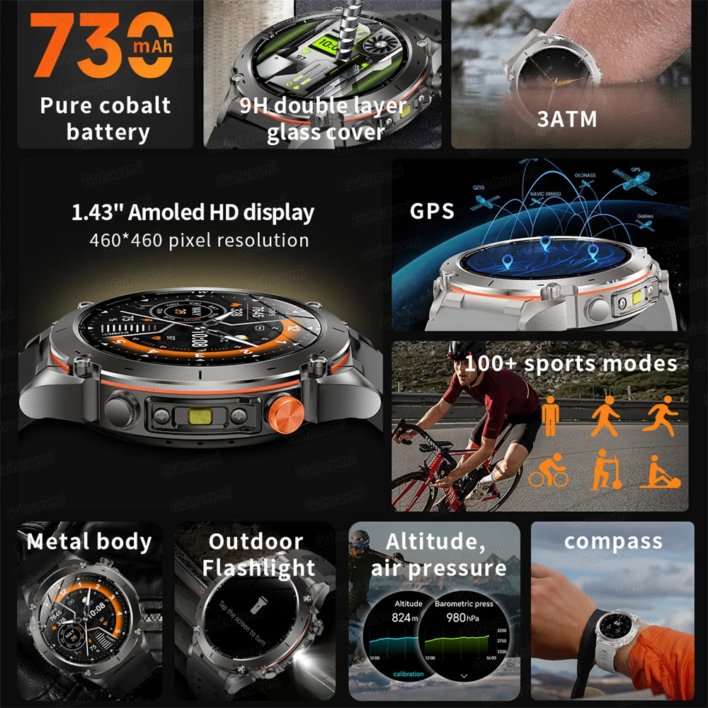 2025New high-end fashion Rugged Military GPS Smart Watch Built-in GPS Track Watches Compass Sports fitness tracking Smartwatch