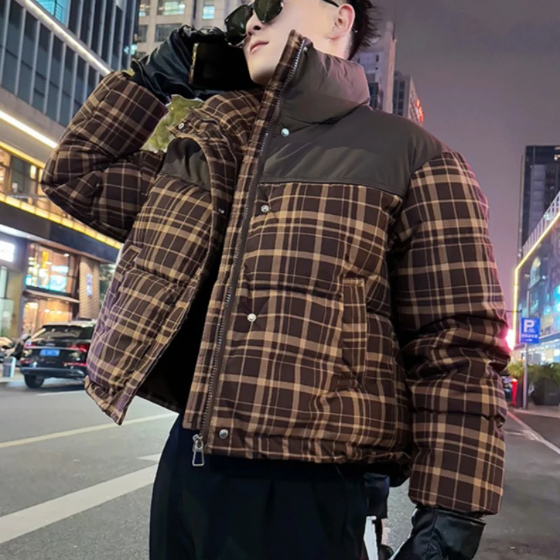 

Winter Korean Spliced Stand Up Collar Cotton Jacket Thick and Warm Casual Jacket Social Street Wear Puffer Parkas Men Clothing
