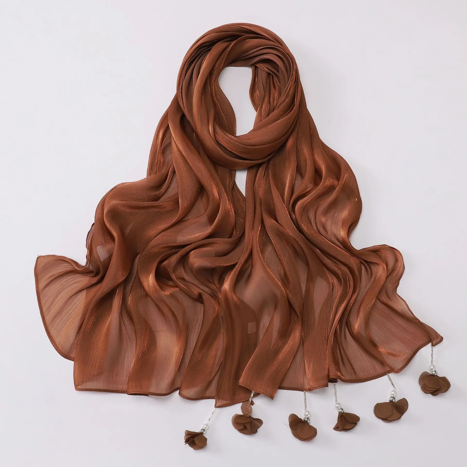 

Новый блестящий мусульманский платок-хиджаб для женщин, головной убор, шаль, тюрбан с бахромой, бусинами, цветочным декором, дышащие платки, банданы, буфанды