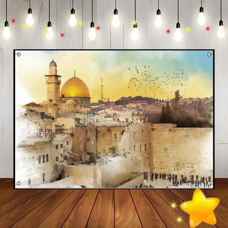 Jerusalem Western Wall Shana Tova Sukkot Sukkah Yom Kippur Purim Passover Custom Birthday Backdrop Background Party Decoration