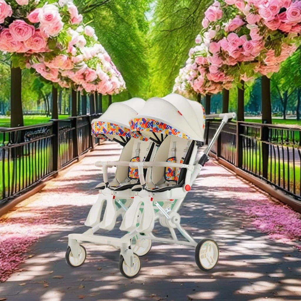 Hot selling twin kinderwagen roller baby wandelen baby draagbare opvouwbare kan zitten en liggen dubbele twin draaibare stoel