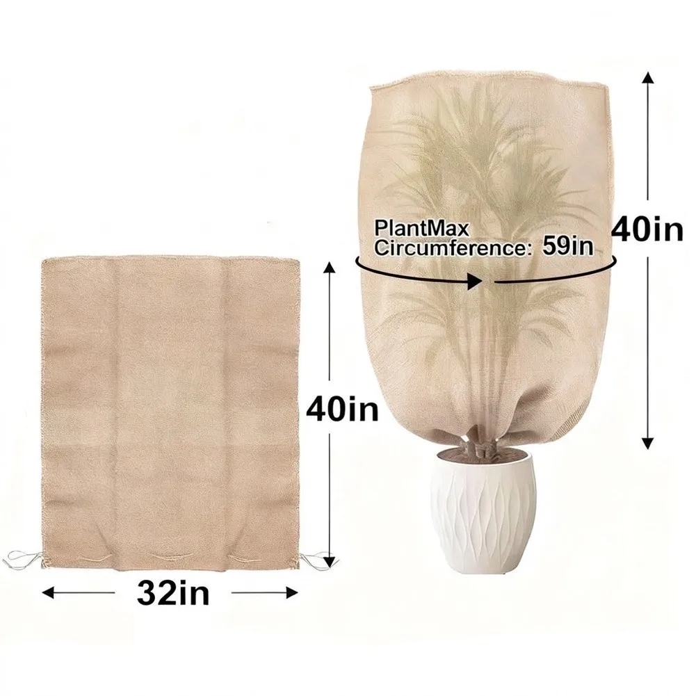 Winter Plant Frost Covers Reusable Burlap Fabric Breathable Design for Airflow and for protection Drawstring Closure Multiple