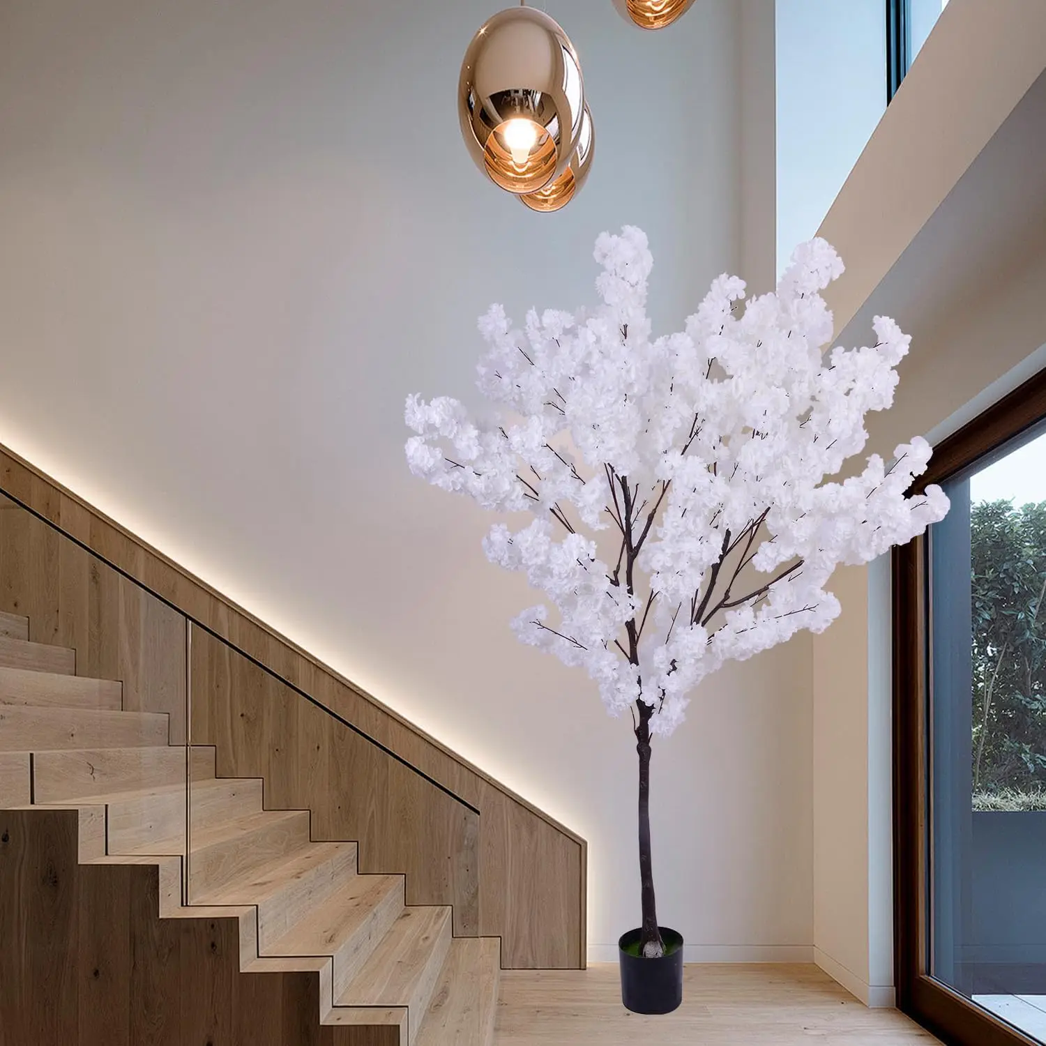 Artificial Cherry Blossom Tree Fake White Cherry Tree for Wedding Office Home Living Room House Garden Indoor Outdoor Decor