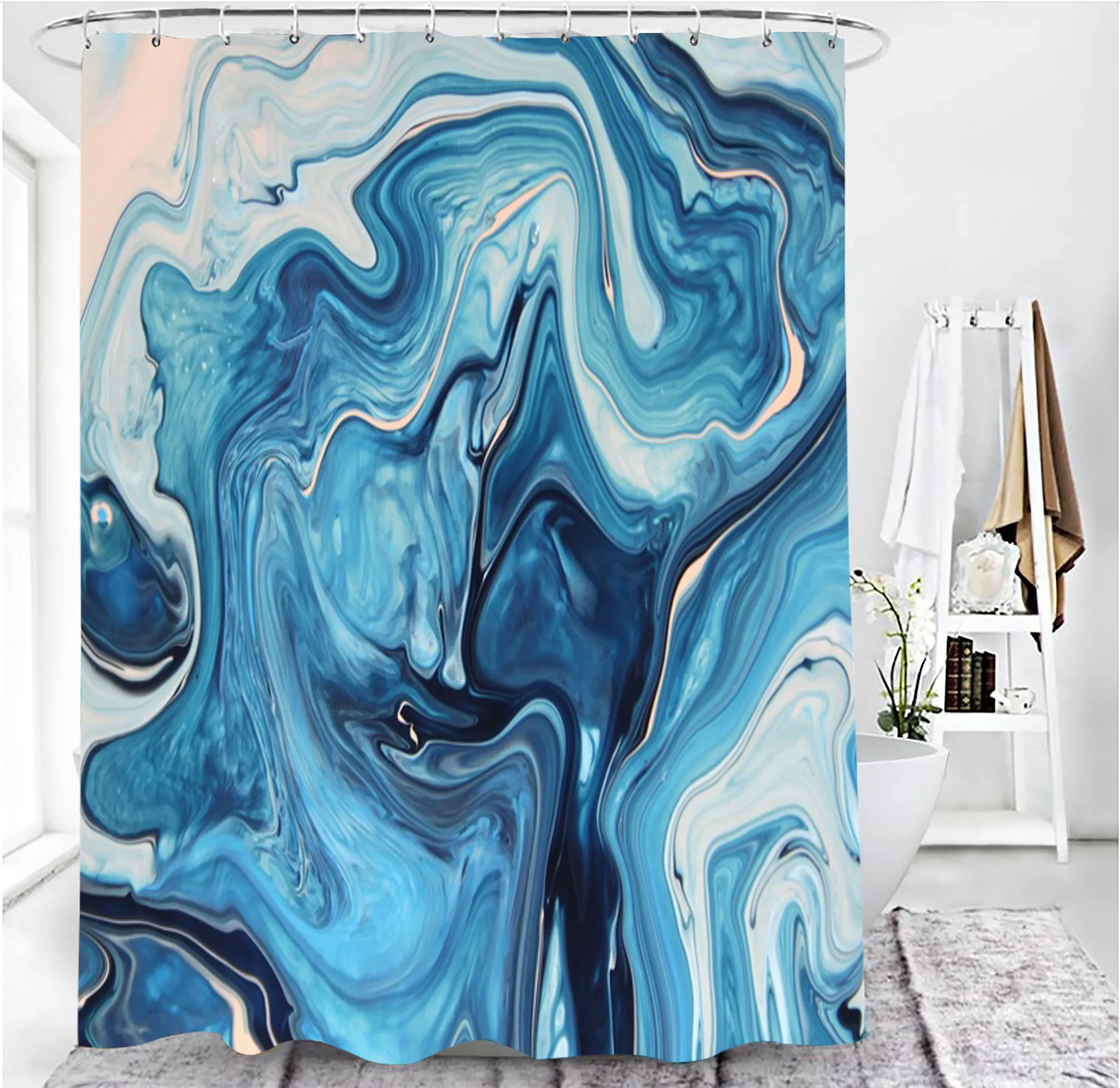 Marble Shower Curtain Grey Gold White Texture Marble Shower Curtain for Bathroom Abstract Pattern Waterproof Fabric with 12 Hook